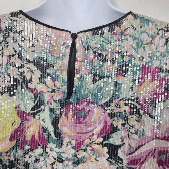 LC Lauren Conrad Sequin Floral Short Sleeve Blouse XL - Picture 5 of 8